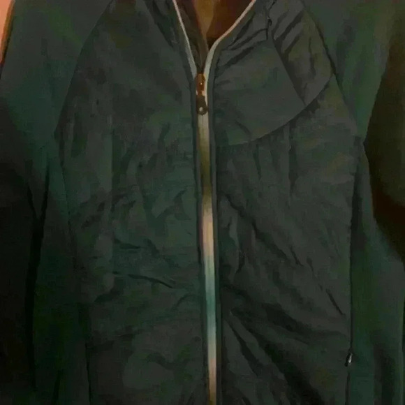 Athleta Quilted Large Graphic Logo Printed Back Teal Zip Up Athleisure Jacket S - Picture 4 of 14